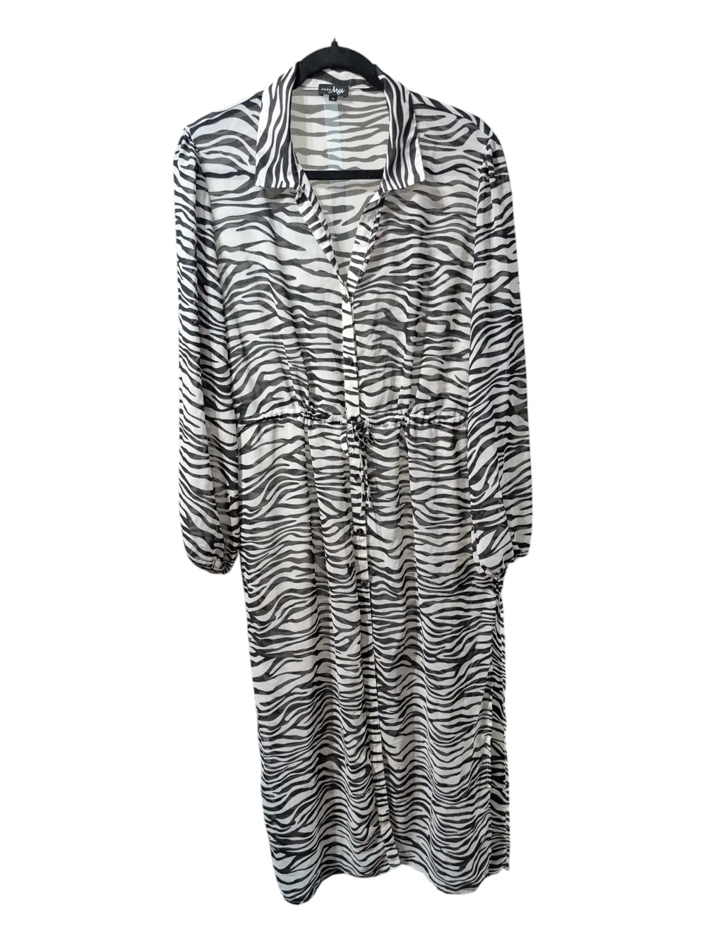 Pour Moi Sheer Zebra Print Button-Front Swim Coverup - Black/White